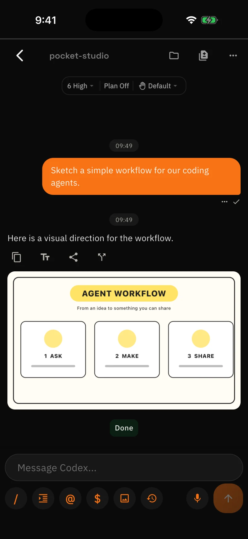 CC Pocket showing an image generation result in the real chat UI
